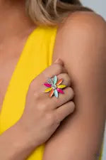 Lily Lei - Multi Color Petal White Gem Center Silver Flower Ring - Paparazzi - Life of the Party June 2023