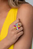 Lily Lei - Multi Color Petal White Gem Center Silver Flower Ring - Paparazzi - Life of the Party June 2023