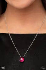 What a Gem - Pink Gem Solitaire Silver Short Necklace Blockbuster - June 2023 Exclusive - Paparazzi