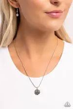 Bump, Set, Shimmer! - White Rhinestone Silver Volleyball Sports Short Necklace - Paparazzi