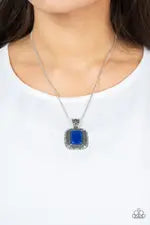 Right Hand TALISMAN - Blue Bead Silver Short Necklace - Paparazzi