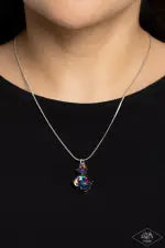 Top Dollar Diva - Multi Oil Spill Gem Silver Short Necklace - Paparazzi