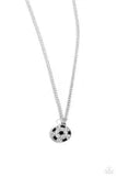 Goalkeeper Glam - Black and White Rhinestone Soccer Ball Sports Silver Short Necklace - Paparazzi