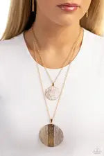 Striped Style - White Painted Gold Disc Layered Necklace - Paparazzi